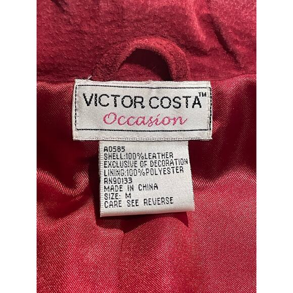 Victor Costa Occasion Women's Sz Medium Leather Suede Floral Blazer Jackets Red - Picture 5 of 10